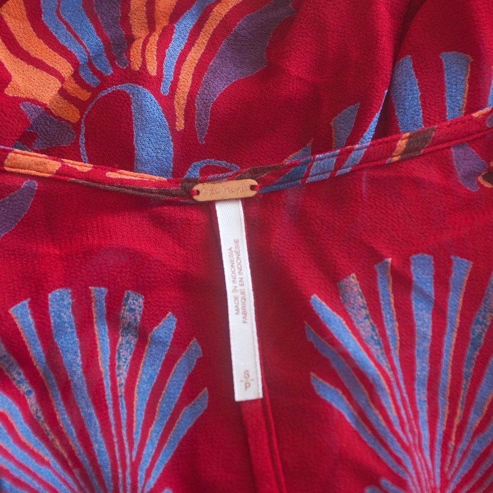 Free People Red Boho Beneath The Sea Lightweight Blouse - Picture 3 of 9
